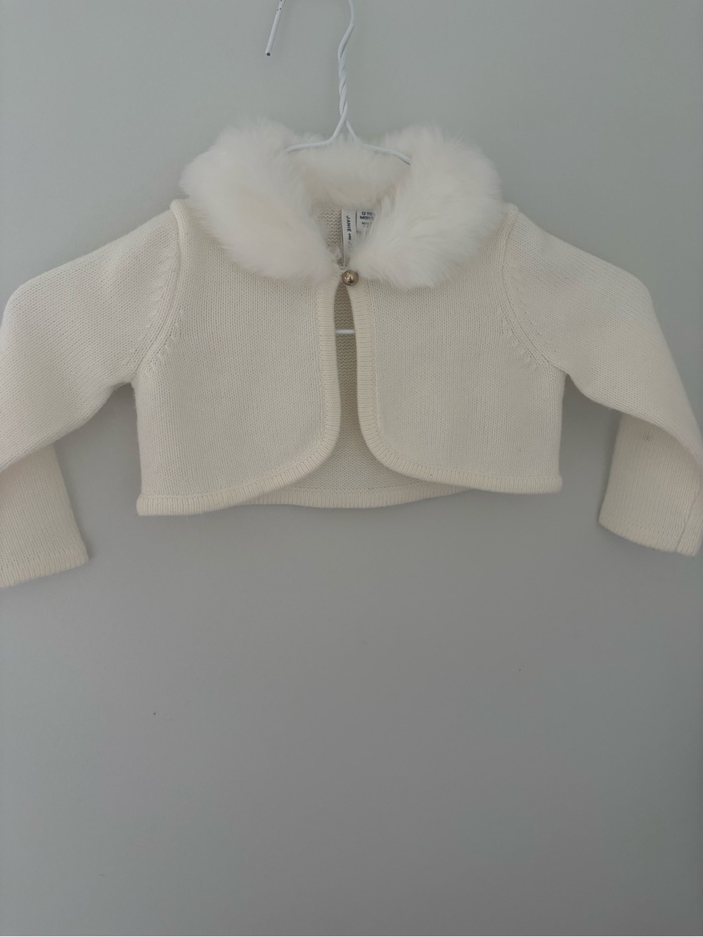 Janie & Jack Cream Faux-Fur Collar Knit Bolero Jacket